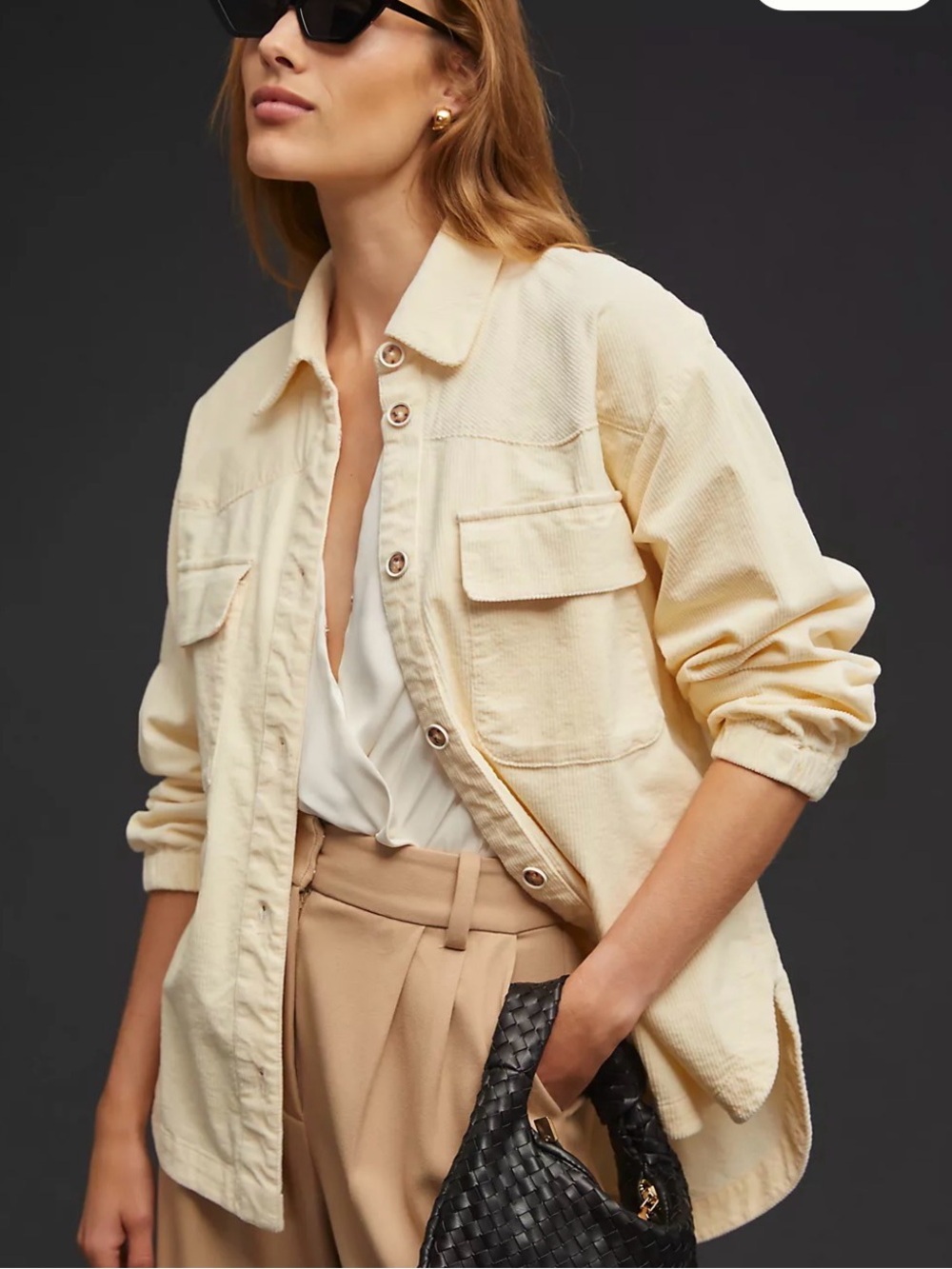 Anthropologie Maeve Textured Corduroy Shacket ivory Cream Overshirt Jacket shirt